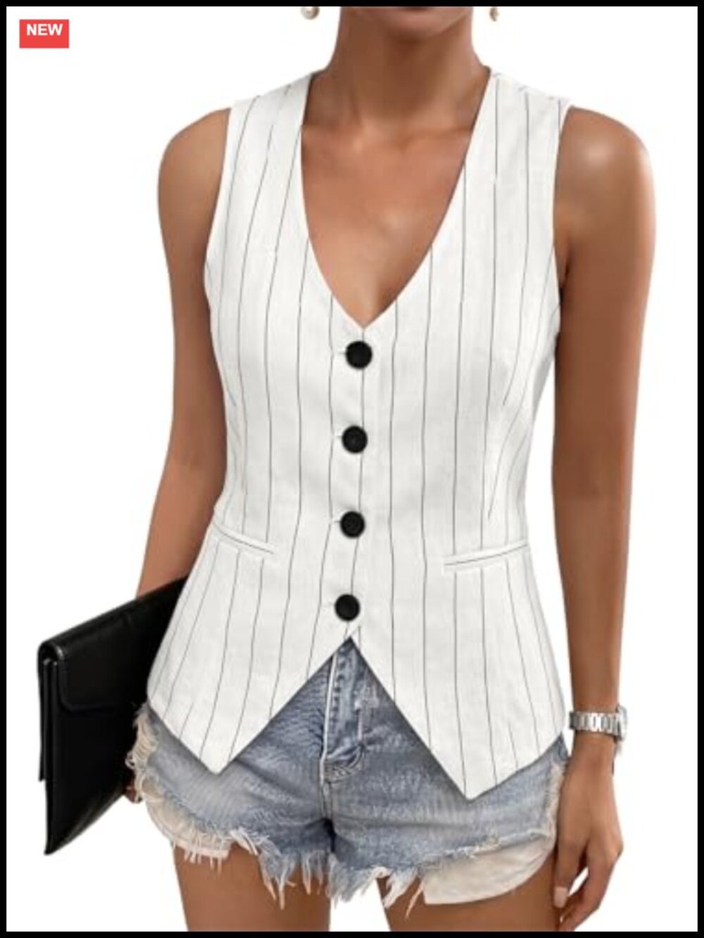 Dokotoo Women's V-Neck Button-Down Sleeveless Suit Vest Slim Fit Lined Waistcoat